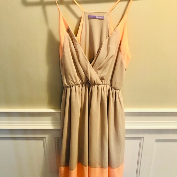 Lulu’s Peach and Beige Chiffon Dress - Picture 2 of 3
